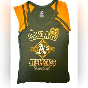 Women’s Vintage Distressed 1968 Sequined Oakland Athletics V-Neck Tee